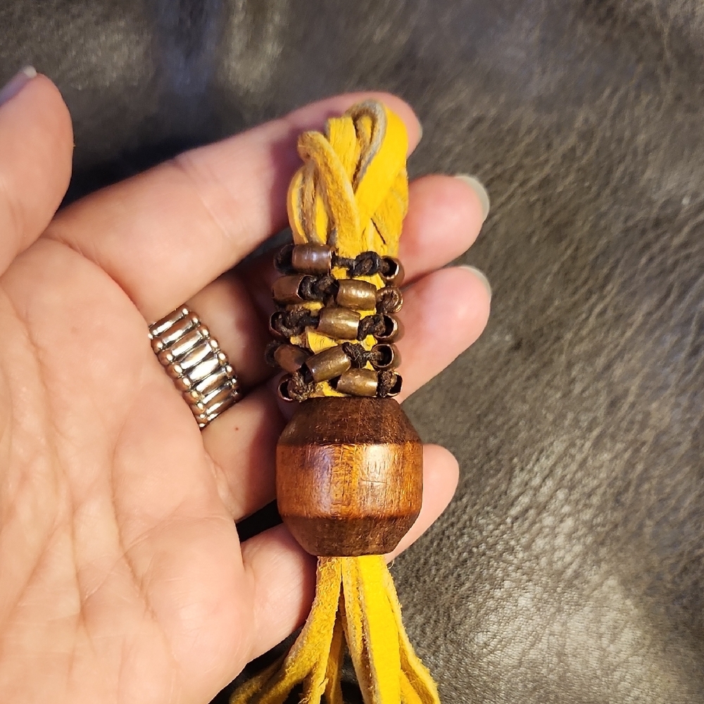 Elk Leather Tassle With Copper And Wooden Beads - Picture 4 of 5